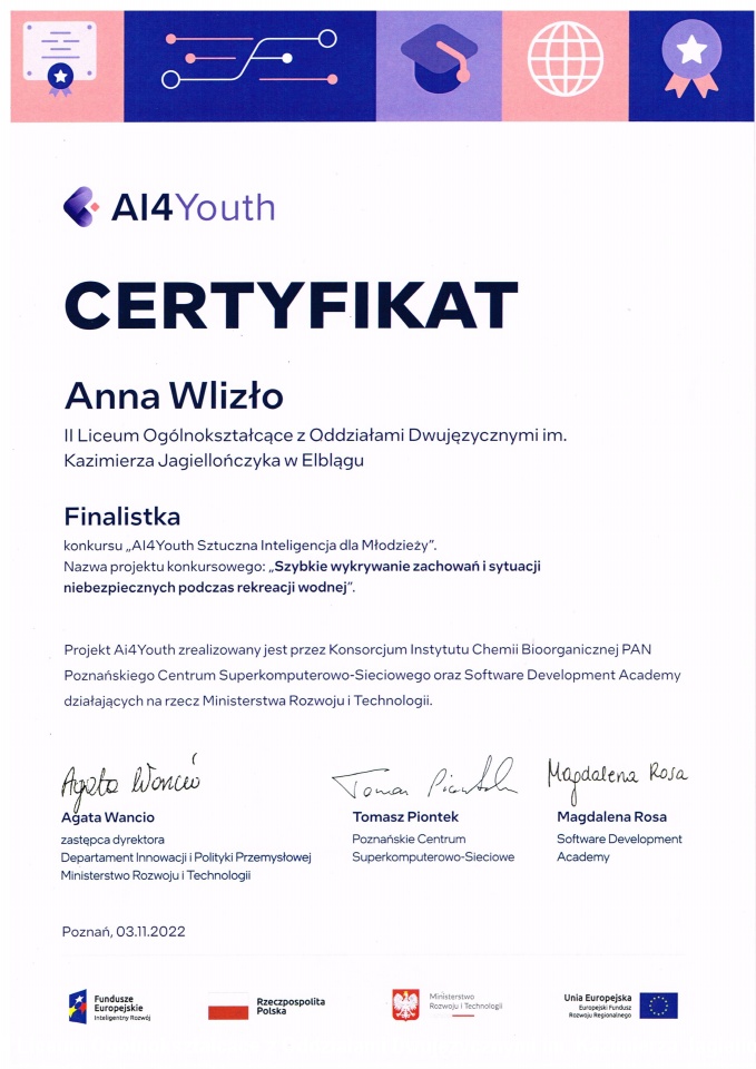 20221103 AI4Youth Certyfikat Anna Wlizlo